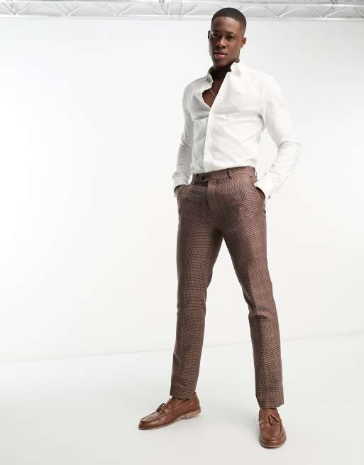 Gianni Feraud slim suit pants in brown herringbone