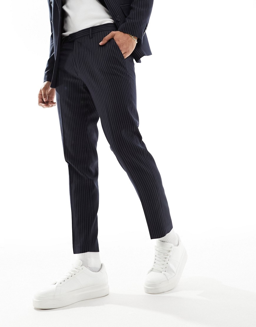 slim suit pants in navy pinstripe