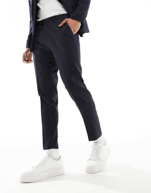 Gianni Feraud slim suit pants in navy pinstripe 