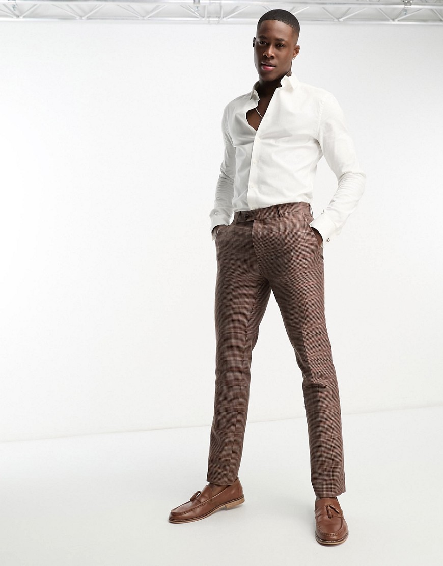 Gianni Feraud slim suit trousers in brown herringbone