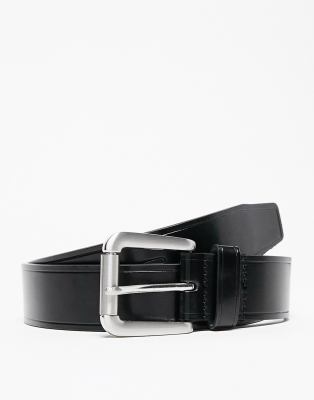 Gianni Feraud Smooth Leather Belt with Chunky Gold Buckle in Black-Brown - ASOS Outlet