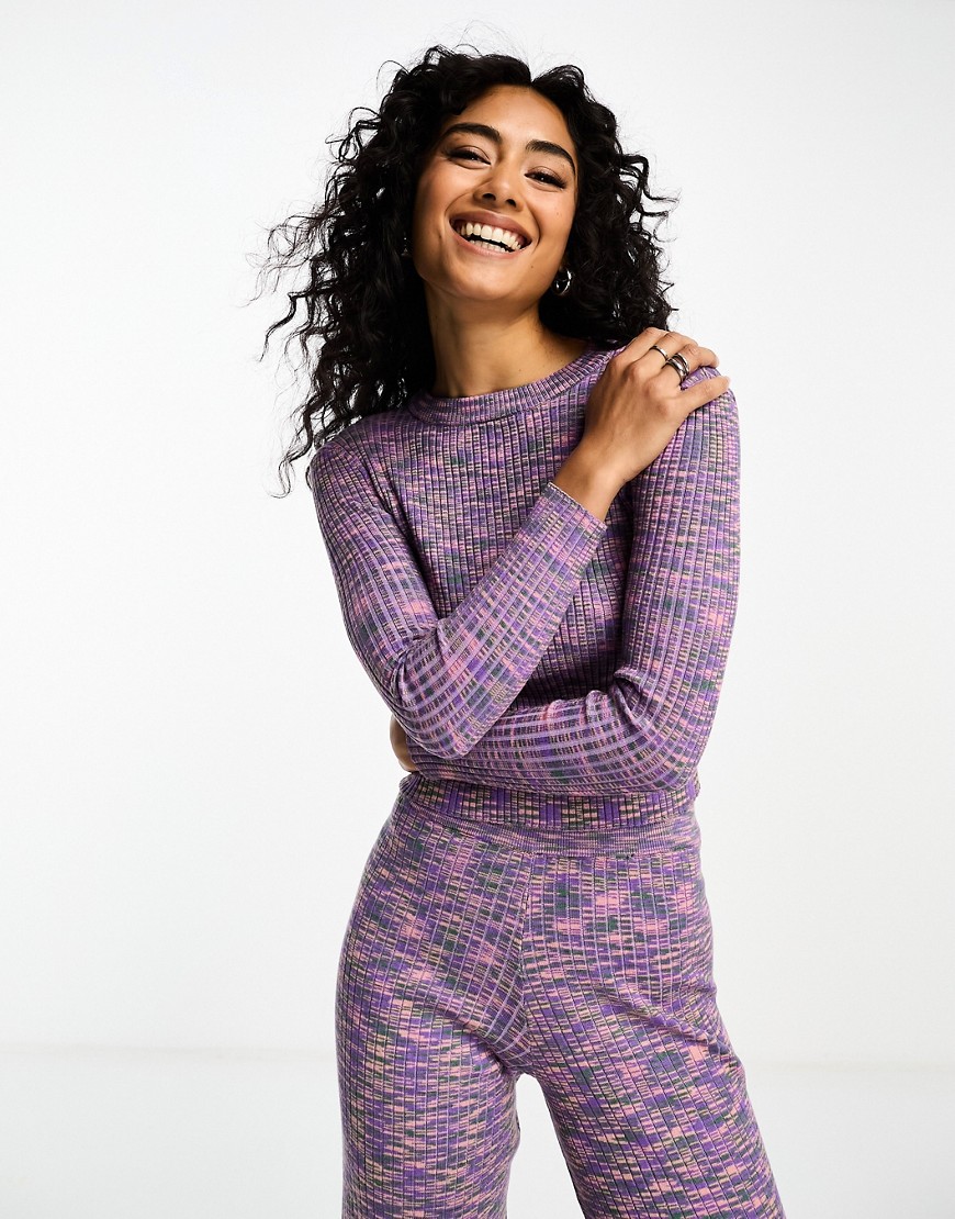 space knit cropped sweater in purple - part of a set