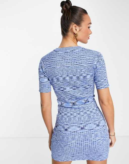 Gianni Feraud spaceknit V-neck mini dress in blue, 2 of 4