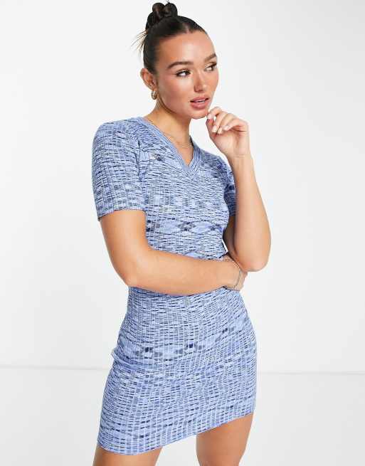 Gianni Feraud spaceknit V-neck mini dress in blue, 3 of 4
