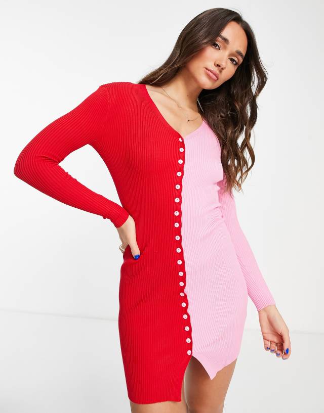 Gianni Feraud split contrast knit dress in pink