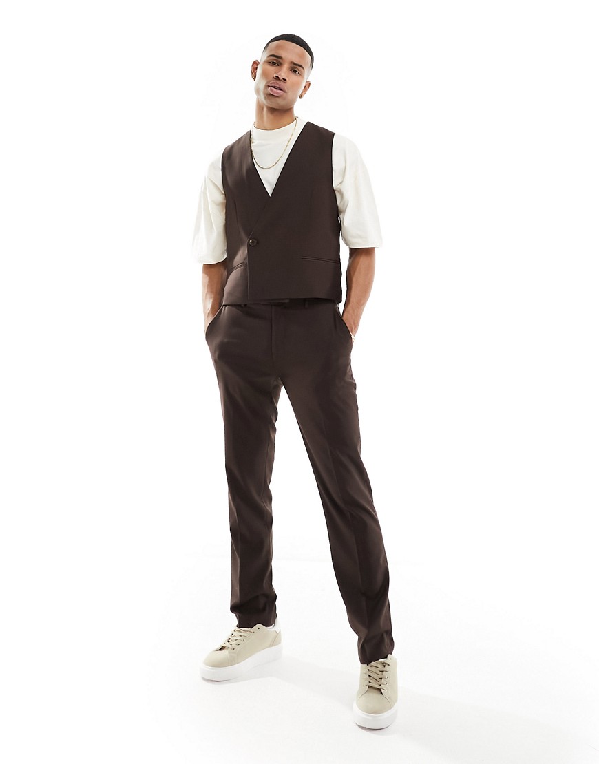 straight chocolate brown suit pants