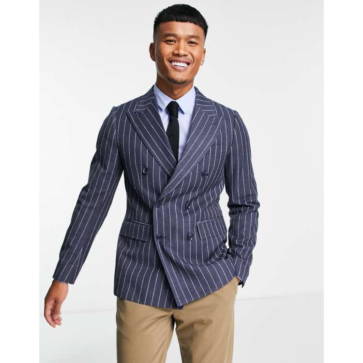 Gianni Feraud straight fit double breasted navy pinstripe suit