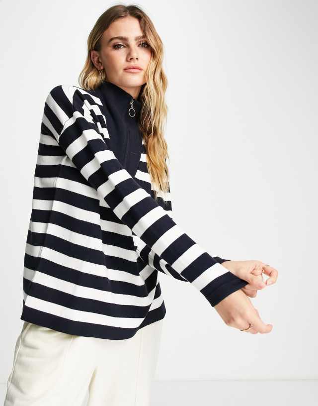 Gianni Feraud striped color block high neck sweater in navy