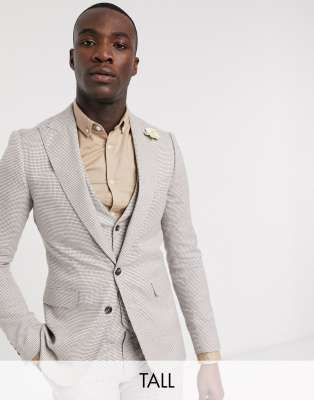 Gianni Feraud Tall Dog Tooth Print Slim Fit Suit Jacket-brown In Brown