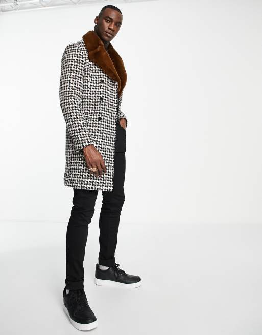 Gianni Feraud Tall faux fur collar checked coat, 3 of 4