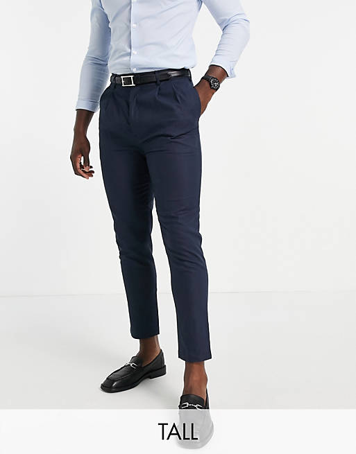 Gianni Feraud Tall navy linen pleated trousers