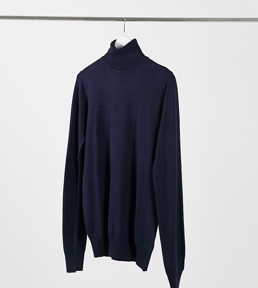 Gianni Feraud Tall premium muscle fit stretch roll neck sweater-Navy