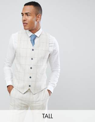 Gianni Feraud TALL Skinny Fit Wedding Windowpane Check Waistcoat-Cream Cream