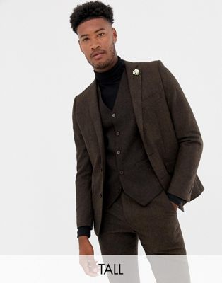 Gianni Feraud Tall slim fit brown donnegal wool blend suit jacket | ASOS