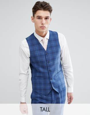 Gianni Feraud TALL – Rutig bröllopsväst med smal passform-Marinblå Marinblå