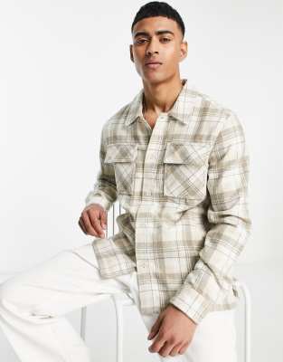 Gianni Feraud herringbone jacket in stone and brown - ASOS Price Checker