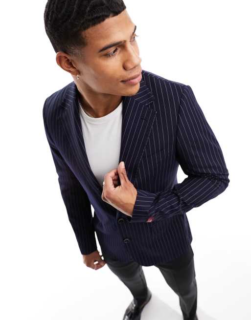 Gianni Feraud - Veste de costume ajustée à rayures fines - Bleu marine