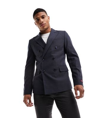 Gianni Feraud navy check slim double breast suit jacket - ASOS Price Checker