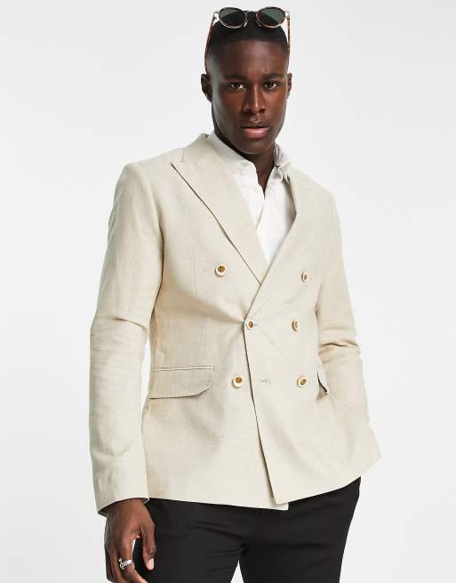 Gianni Feraud - Veste de costume de mariage ajustée en lin à boutonnage croisé