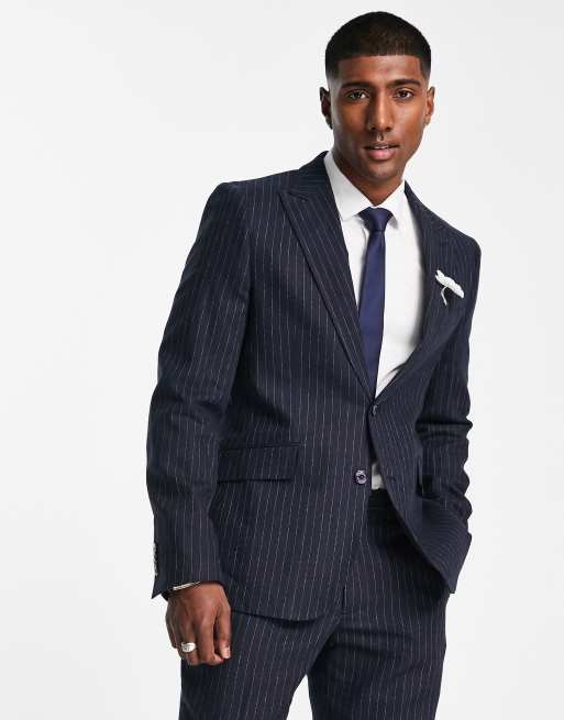 Gianni Feraud - Veste de costume de mariage en lin - Bleu marine