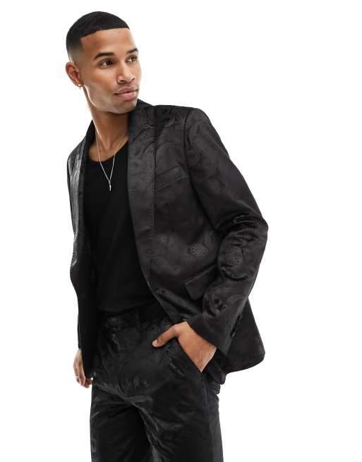 Gianni Feraud - Veste de costume skinny en velours à motif cachemire - Noir