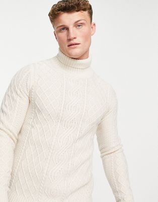 Gianni Feraud waffle cable knitted roll neck jumper