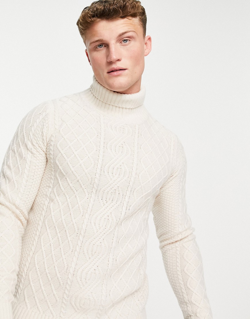 Gianni Feraud waffle cable knitted roll neck jumper-White