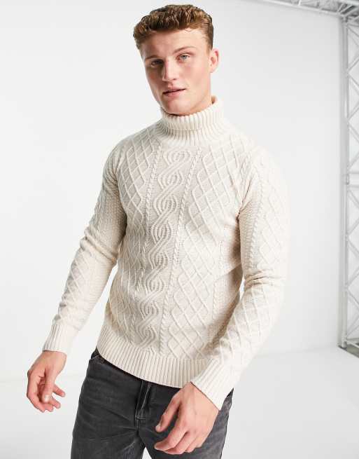 Gianni Feraud waffle cable knitted roll neck jumper