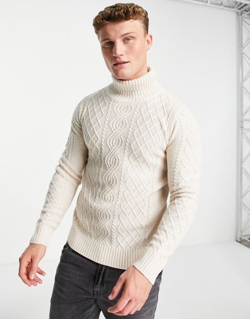Gianni Feraud waffle cable knitted roll neck sweater