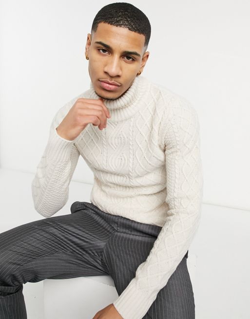Gianni Feraud waffle cable knitted roll neck sweater | ASOS