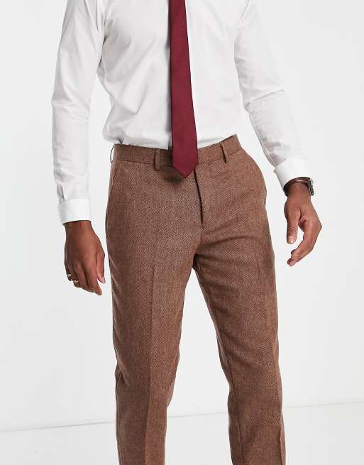Gianni Feraud wedding slim fit herringbone wool blend suit pants, 4 of 4