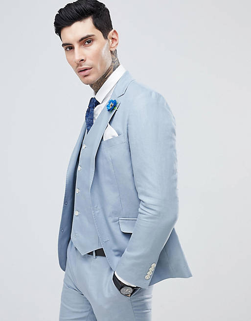 Gianni Feraud Wedding Slim Fit Linen Plain Suit Jacket