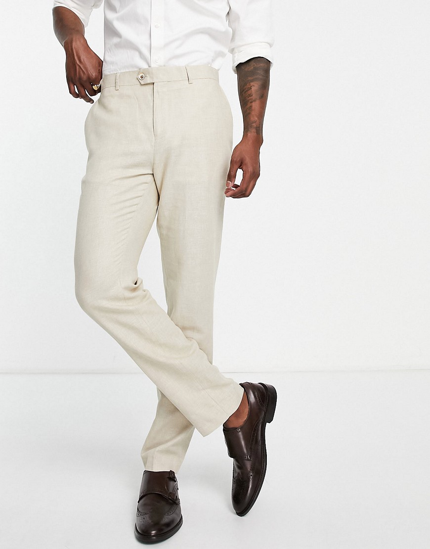 Gianni Feraud wedding slim fit linen suit pants-Brown