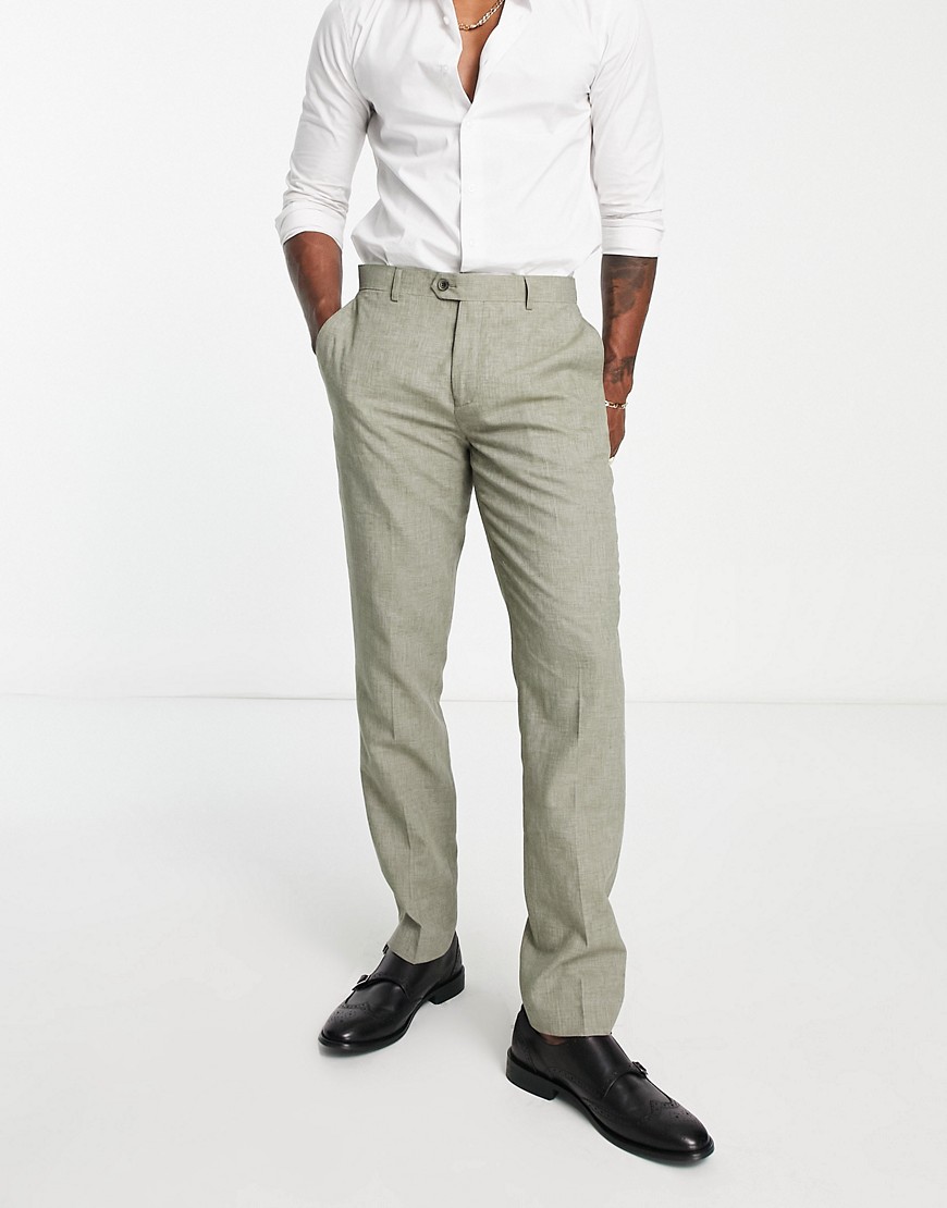 Gianni Feraud wedding slim fit linen suit trousers-Green