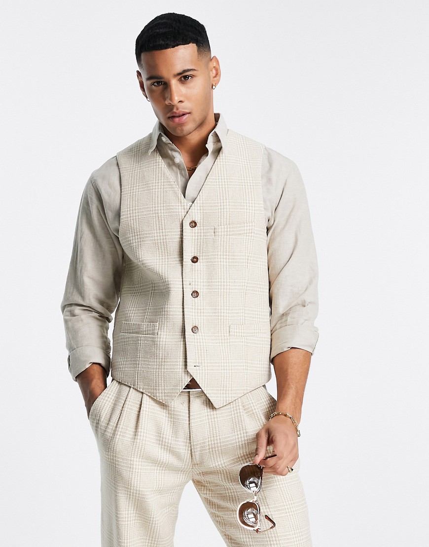 Gianni Feraud Wedding Slim Fit Wool Mix Check Vest-white