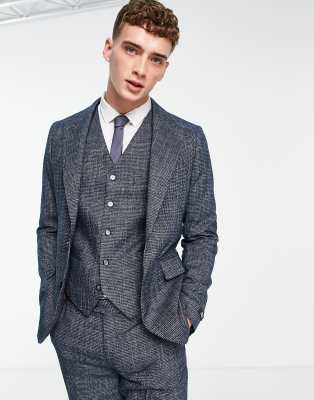 wedding slim suit jacket in navy tweed-Blue