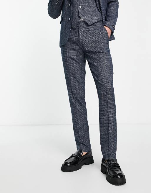 Gianni Feraud wedding slim suit pants in navy tweed