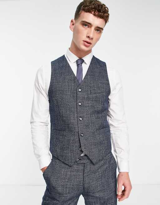 Gianni Feraud wedding slim waistcoat in navy tweed