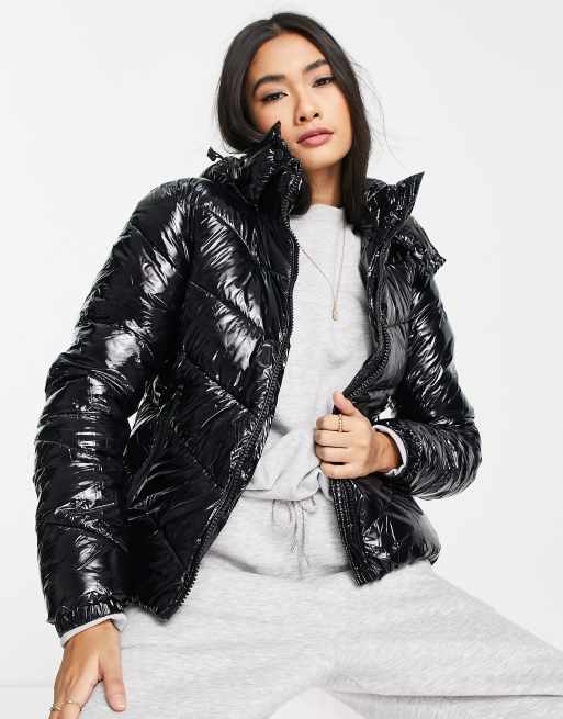 Gianni Feraud wet look padded jacket in black | ASOS