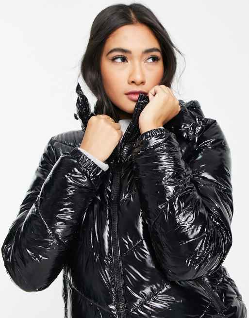 Wet look best sale black puffer coat