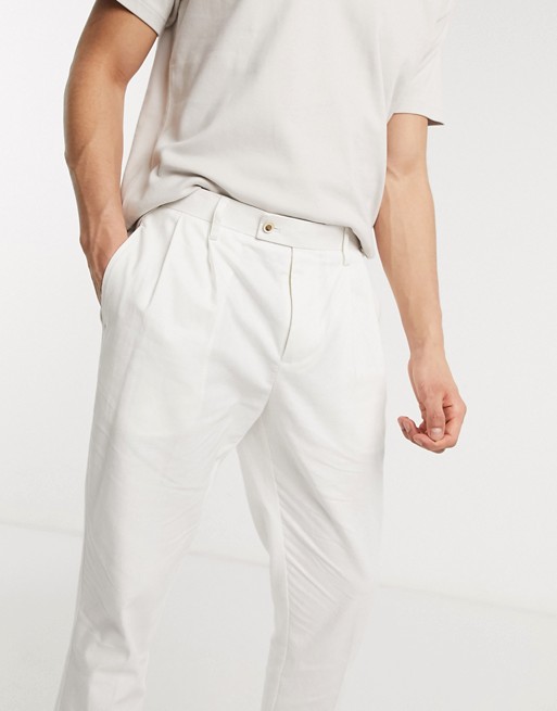 Gianni Feraud white linen pleated trousers