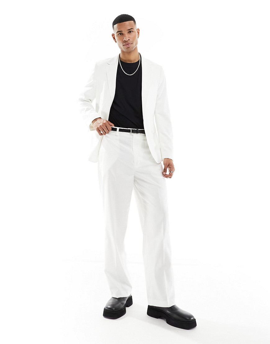 white wide leg suit pants