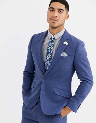 Gianni Feraud Winter Wedding Slim Fit Tweed Wool Blend Suit Jacket-Blue Blue