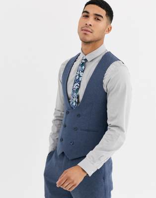 Gianni Feraud Winter Wedding Slim Fit Tweed Wool Blend Suit Waistcoat-Blue Blue