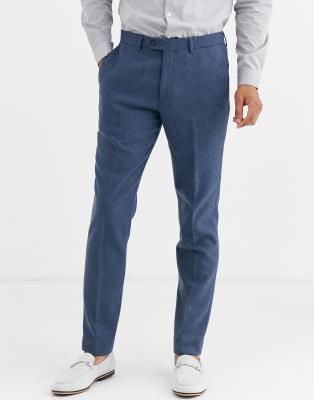 Gianni Feraud Winter Wedding Slim Fit Tweed Wool Blend Suit Trouser-Blue Blue