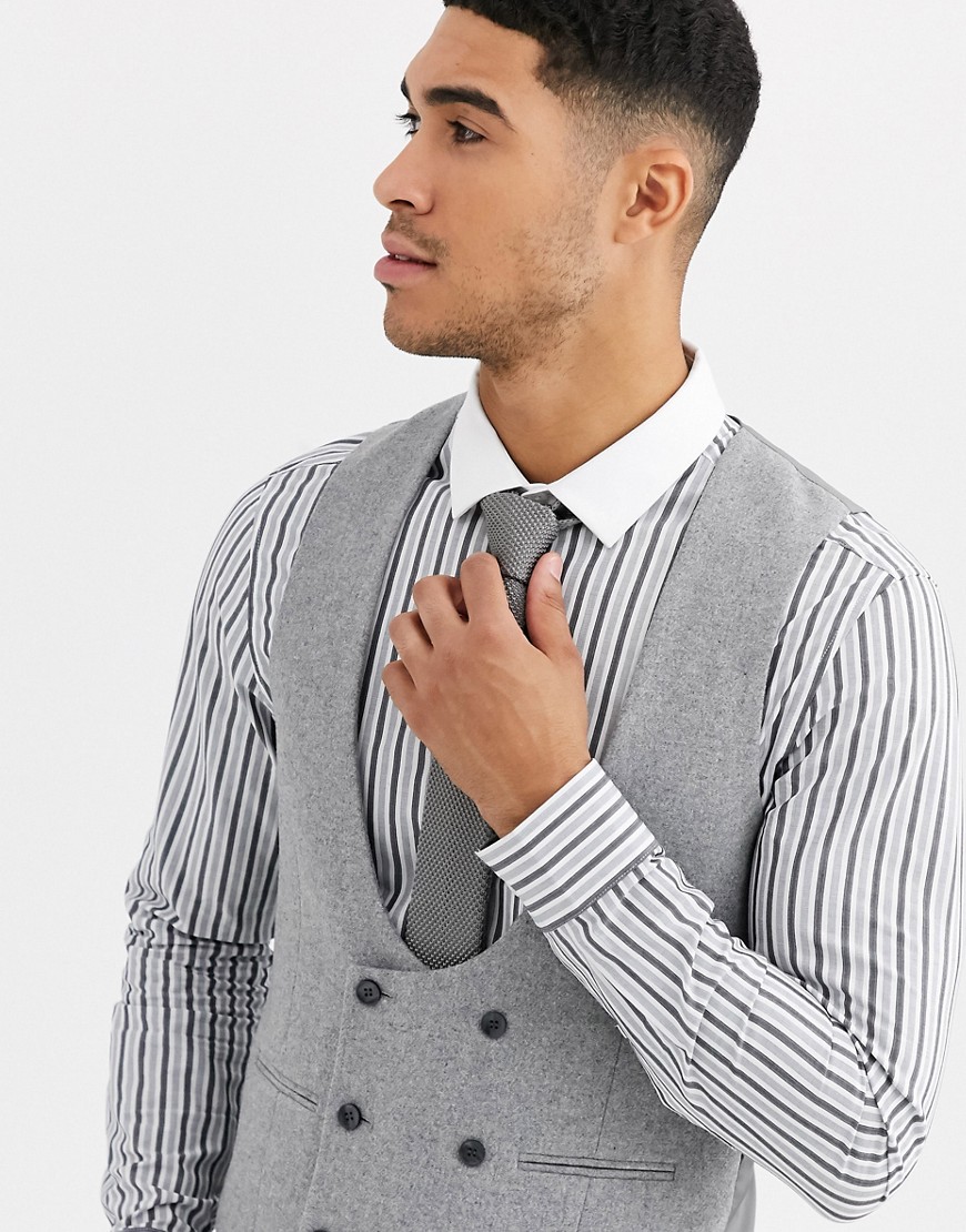 Gianni Feraud Winter Wedding Slim Fit Tweed Wool Blend Suit Waistcoat-Grey