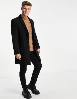 Gianni Feraud wool blend single breasted classic overcoat with velvet collar - ASOS Price Checker