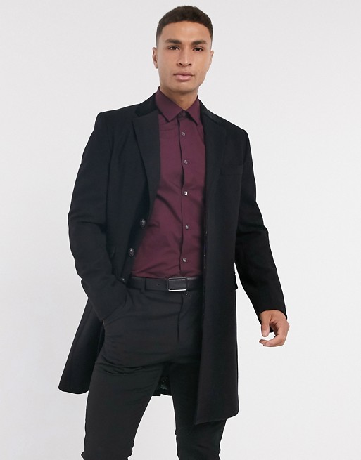 Gianni Feraud wool blend single breasted classic overcoat with velvet collar