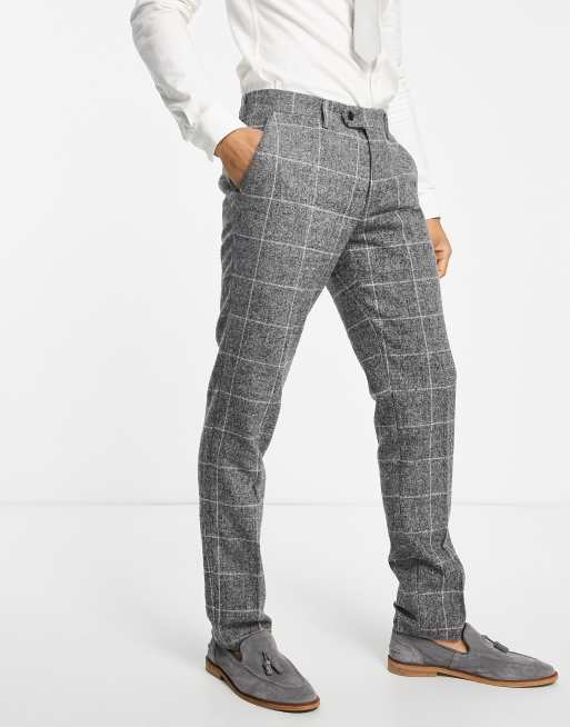 Gianni Feraud wool mix windowpane check slim fit pants