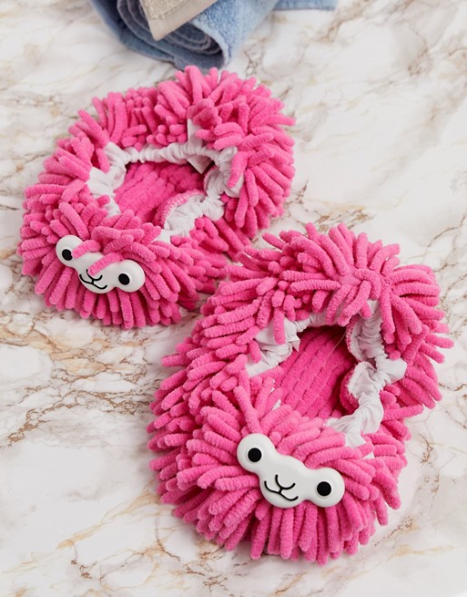 Gift Republic pink llama cleaning slippers